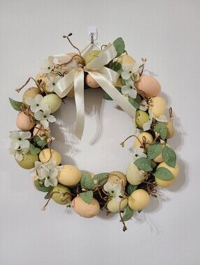 Spring Pastel Egg Wreath with Ribbon Flowers And Leaves Home Accents Decor